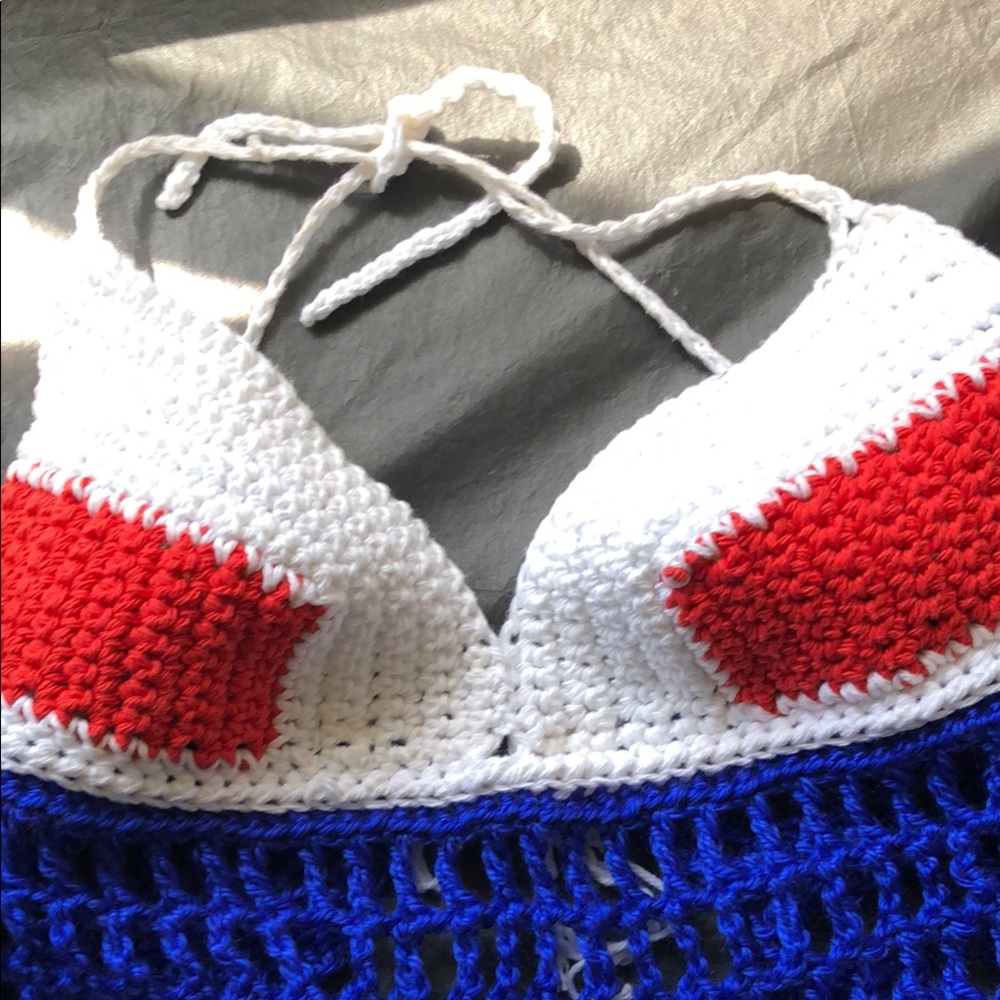 Red, White, and Blue Crochet Halter Top with Fringe - Picture 9 of 15